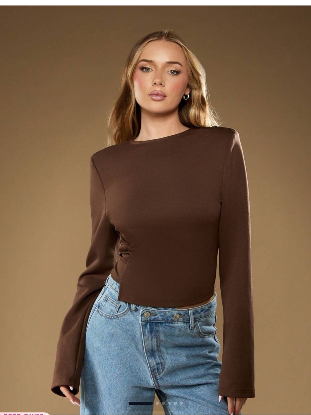 MISSGUIDED brown Long Sleeve Twist Top With Asymmetric Hem S